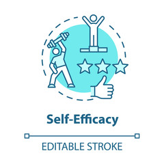 Self efficacy concept icon. Personal potential realization. Professional training. Movement to goal idea thin line illustration. Vector isolated outline RGB color drawing. Editable stroke