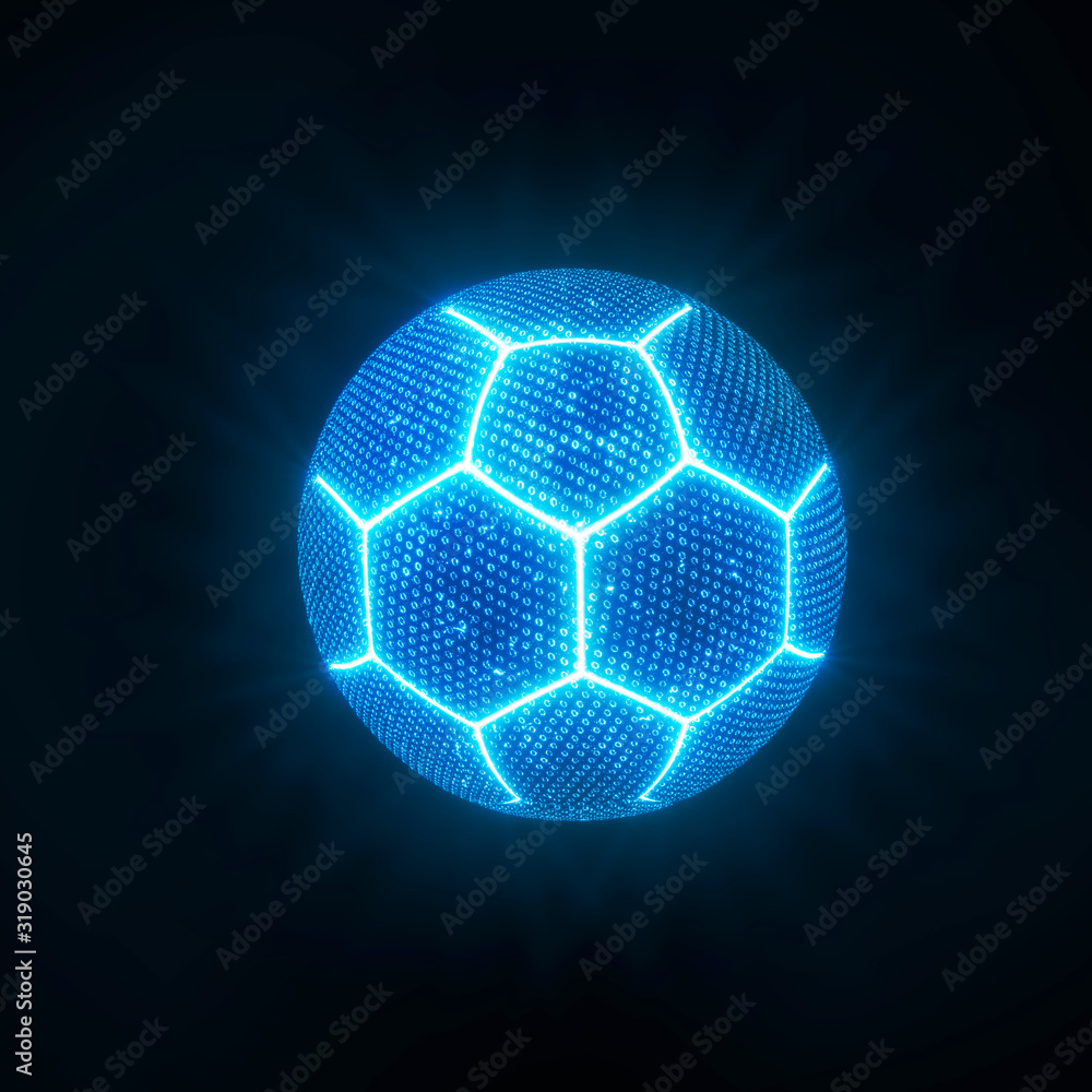 Wall mural Artistic glowing blue championship soccer ball