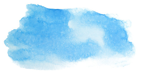 Watercolor blue stain, abstract with texture on a white background isolated.