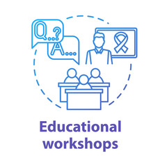 Fototapeta premium Educational workshops concept icon. Informing society about cancer, HIV. Patient support. Instructional courses idea thin line illustration. Vector isolated outline RGB color drawing