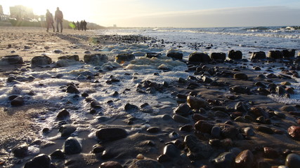 Stones on the beach in Międzyzdroje in winter.