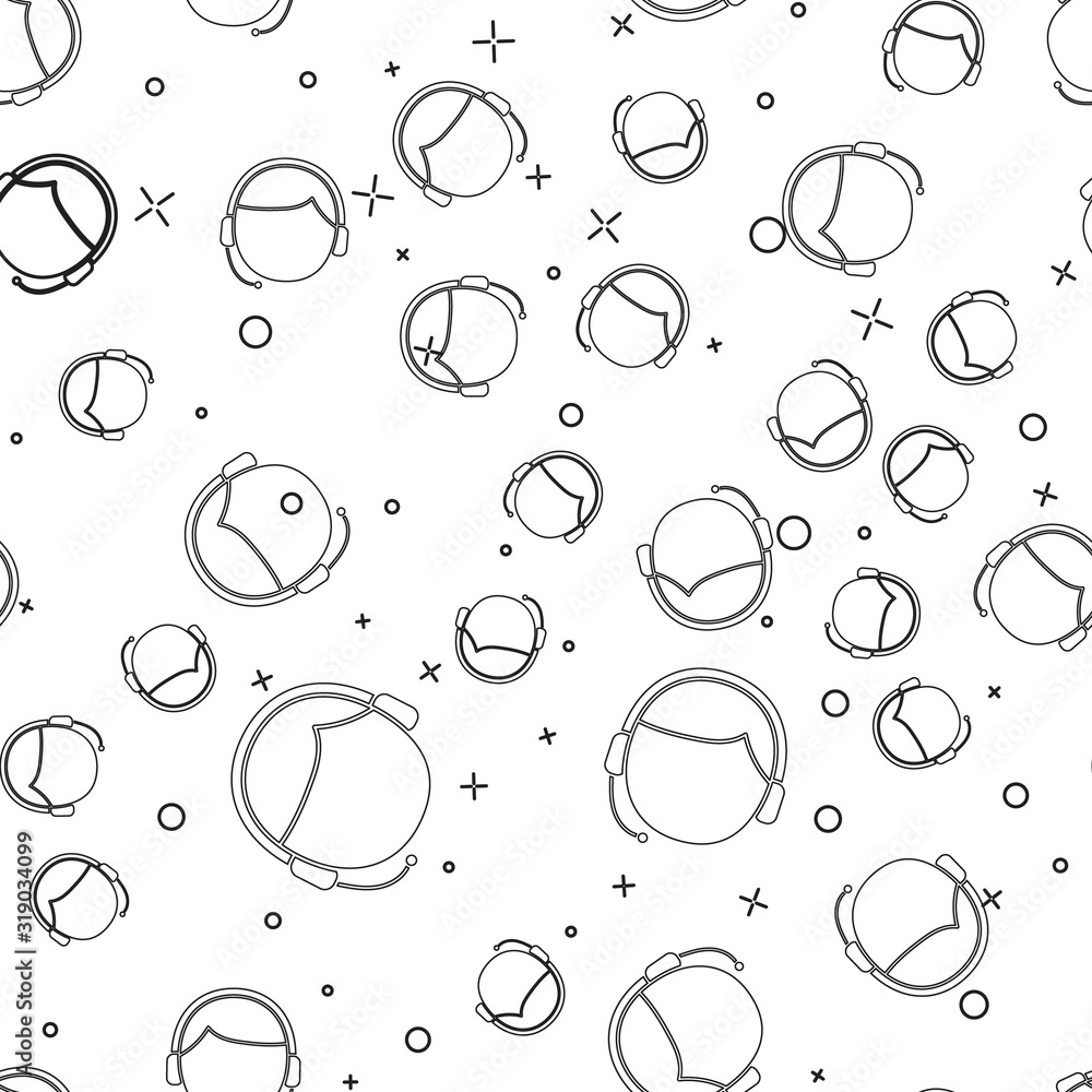 Poster black line man with a headset icon isolated seamless pattern on white background. support operator i