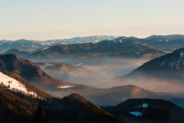Beautiful sunset hour in a Slovakia mountains called Mala Fatra.  Carpathians Mountains in Slovakia - Europe. Concept of landscapes.
