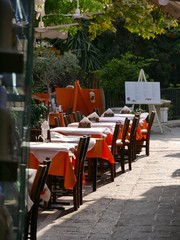 tables and chairs in cafe