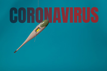 Novel Coronavirus (nCoV), WUHAN virus concept. Thermometer on a blue background with CORONAVIRUS...
