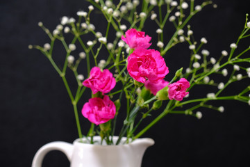 carnation and gypsophila flowers in vase