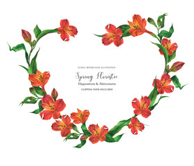 Romantic heart shape wreath with red flowers