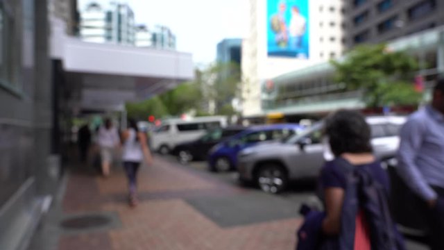 Blur 4K video of Street view of Wellington City centre in New Zealand.
