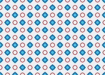 Seamless geometric pattern design illustration. Background texture. In blue, red, white colors.