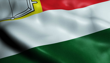 3D Waving Colombia City Flag of Monterrey Closeup View