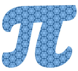 Classic blue π pi symbol typography fun geometric pattern lettering for math lovers and to encourage kids to learn mathematics science physics and other STEM studies. Cut-out isolated on white..