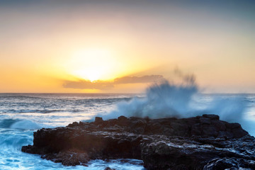 Sunset at Kaena Point on Oahu, Hawaii, the island's westernmost spot