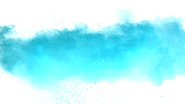 Super Slow Motion Shot of Blue Powder Explosion Isolated on White Background at 1000fps.