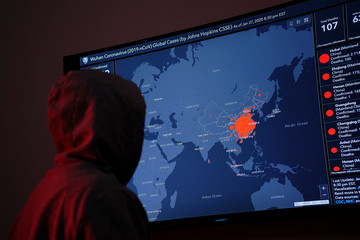 28-01-2020, Russia, Tyumen: The interactive map, which tracks the Wuhan Coronavirus in near real-time on TV