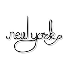 Obraz premium Hand written state name of New York. Hand lettering in black color, grey shadow.