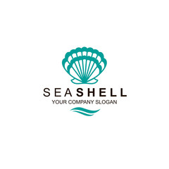 emblem of blue seashell isolated on white background