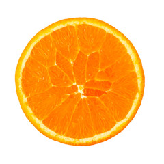 Half of ripe orange cut across isolated on white background. Healthy vegetarian food rich in vitamin C. Sweet juicy citrus.