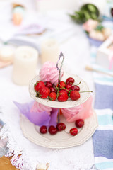 Bunk dishes with summer berries a a