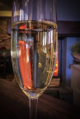 Glass of champagne on the table