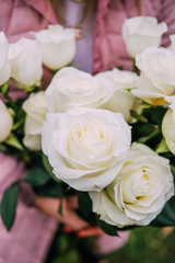Obraz na płótnie Canvas Beautiful white roses. Flowers for international woman's day