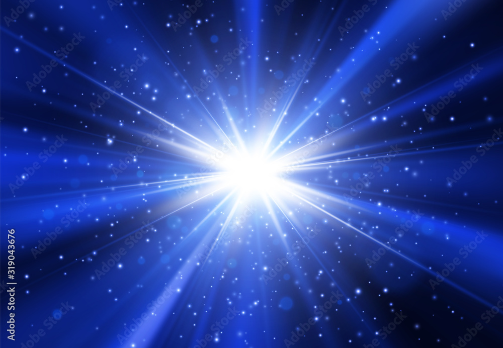 Poster light effect. star burst with sparkles. blue vector explosion