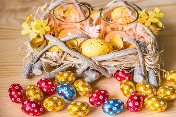 Easter Sunday .  decor with candles  . Easter of tradition of religion