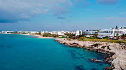 panorama with mountains on the seashore at cape cavo  greco on Ayia Napa island cyprus