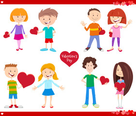 Valentines day holiday cartoon illustration love set