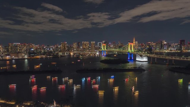 Fireworks in Odaiba Tokyo and Rainbow Bridge