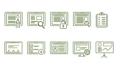 Set of icons, icons, checkboxes, documents, confirmation of the plan conditions. Quality, concept approval, fine line symbols on a white background-editable vector modern eps 10 templates