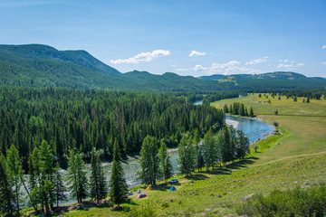 Beautiful panorama of the mountain valley in Altai
