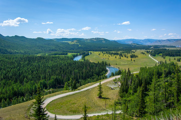 Beautiful panorama of the mountain valley in Altai