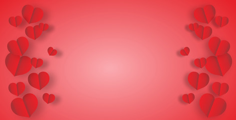 Paper elements in shape of heart flying on pink background. symbols of love for Happy Women's, Mother's, Valentine's Day, birthday greeting card design.