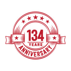 Fototapeta premium 134 years logo design template. 134th anniversary vector and illustration.