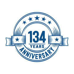 134 years logo design template. 134th anniversary vector and illustration.