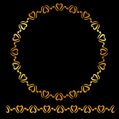 Vector Golden Circle Floral Frame, at black background