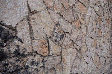  Part of an uneven stone wall with cement. Background, texture