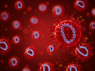 3d illustration of coronavirus in red  colors