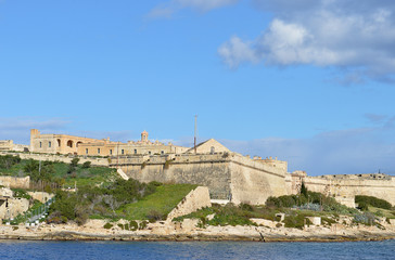 Fototapeta na wymiar Fprt St Elmo, Valetta, Malta, from teh sea