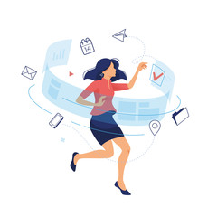 Project management business multitasking concept flat icons. Young woman in office clothes make choice. Modern flat website infographics illustration image for web banner printed material. Vector