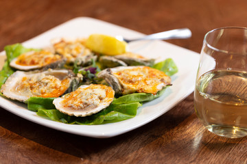 Oysters halfshell appetizer on plate