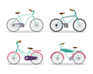 Isolated blue and pink bikes set vector design