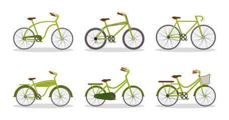 Isolated eco green bikes set vector design