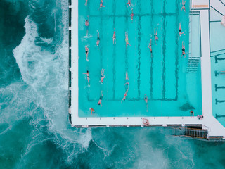 Naklejka premium An aerial view of iceberg pools at bondi beach in Australia