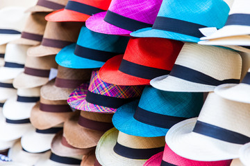 Street selling of hats at Cartagena de Indias in Colombia