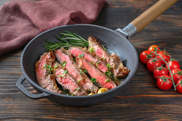 Beef steak in the frying pan