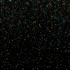 Gold, Blue stars, sprocket, shiny confetti. 