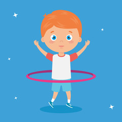 cute little boy playing hula hula isolated icon