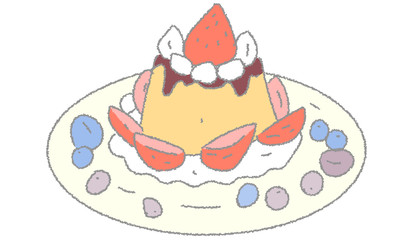 食べ物　スイーツ　プリンアラモードのイラスト