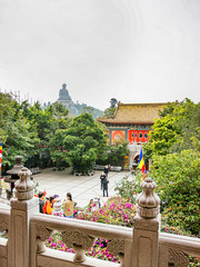 Hong Kong, Hong Kong - January 11, 2012: Big Buddha statue at Ngong Ping and Po Lin Monastery on Lantau Island in Hong Kong. People on the background